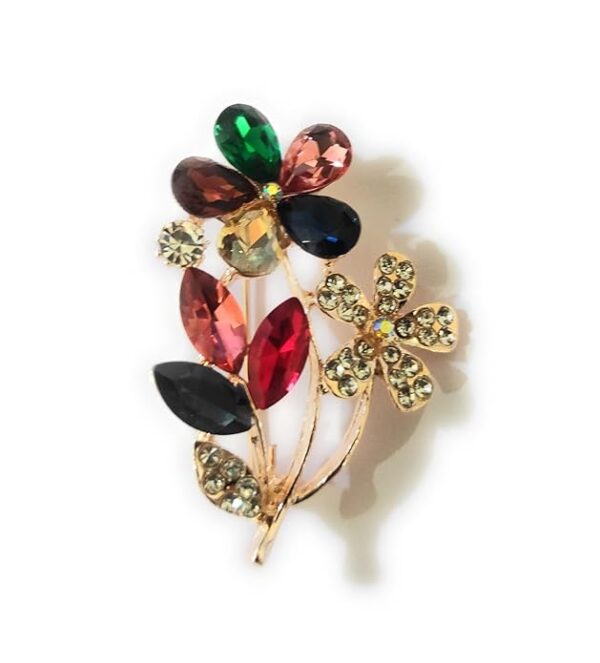Crystal Flower Brooch Pin, Rose Gold, Double Floral Design with Rhinestones